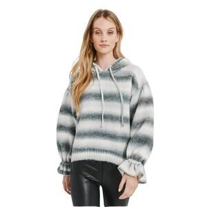 SOMETHING NAVY Ombre Striped Hoodie In White/black
